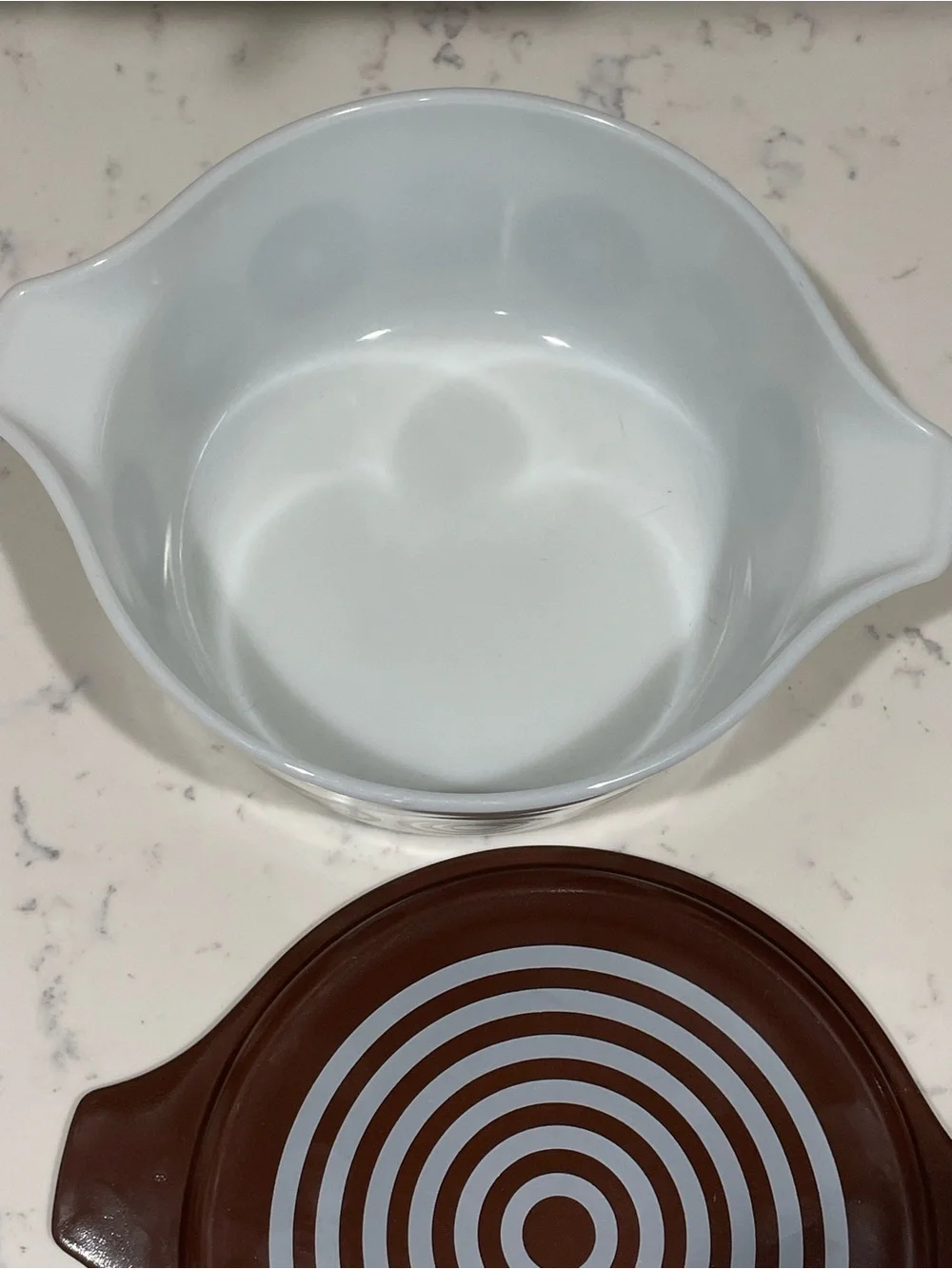 Vintage Salton Cosmopo Pyrex Casserole Dish with Lid Brown Swirl Pattern